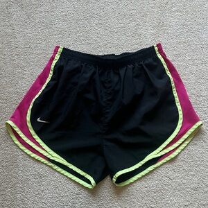 Nike Women's Black and Pink Athletic Shorts with Neon Accents